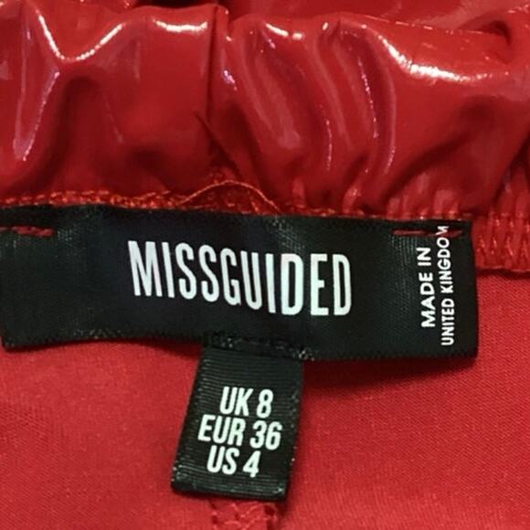Missguided Red Vinyl High Waist Straight Wide Leg Pull On Trousers Pants Size 4 - Picture 5 of 6